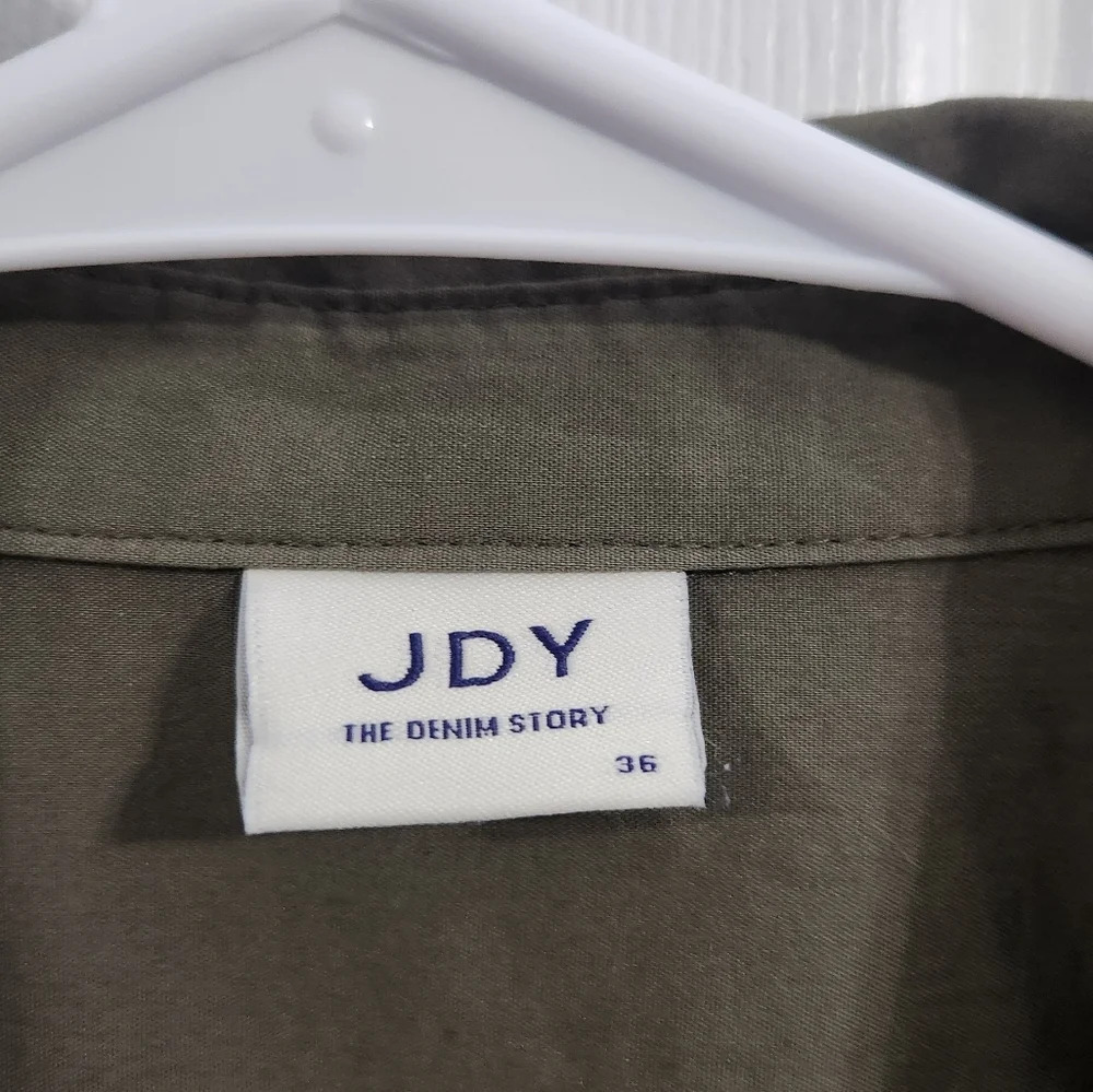JDY green trench coat dress belted collared lagenlook Military size 36 - Picture 9 of 13